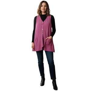 Margaret Winters V-Neck Pink Button Down Knit Vest Dress Oversized Medium Artsy